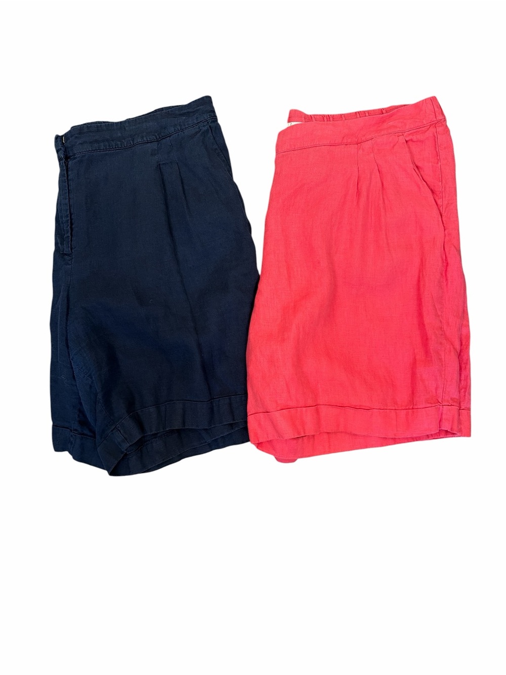 Boden Women’s US 16 Linen Shorts Bundle Navy Blue & Coral Pink Pleated Cuffed